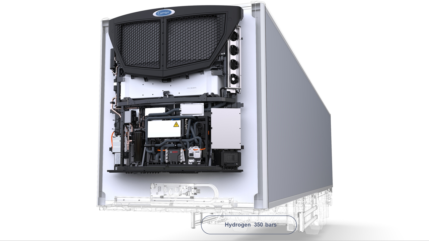 Slideshow Bild - Carrier - Wasserstoff-Kühlaggregat für Kühlauflieger